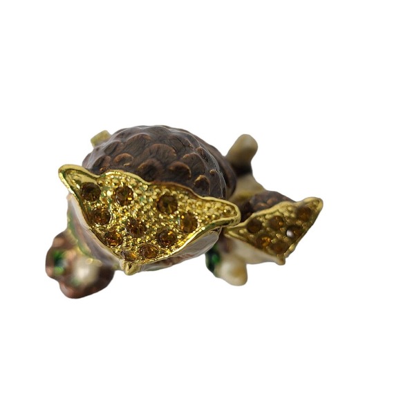 Pier 1 Owl with Baby Figurine Cloisonné Rhinestone Trinket Box Jewelry Holder - Picture 8 of 14